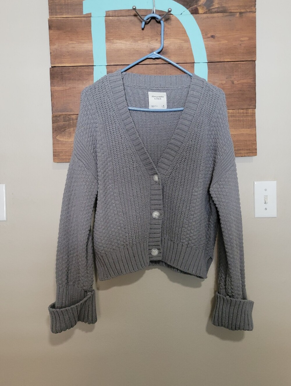 Abercromvbie & Fitch Gray Cameron Seed Stitch Chunky Cardigan Medium